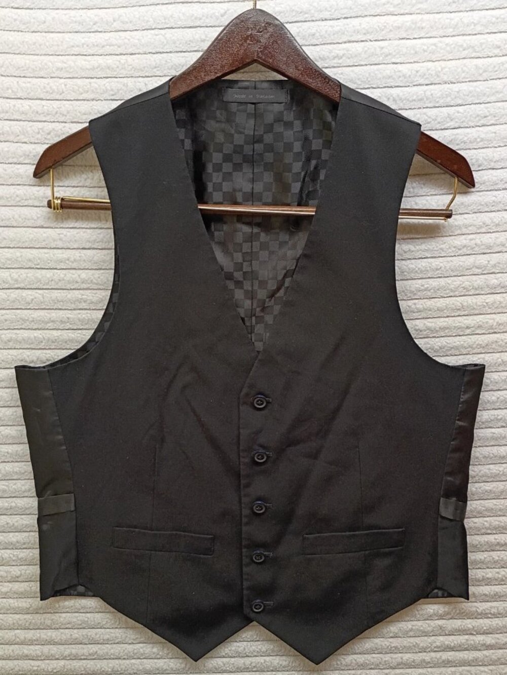 Billy London Vest Coat Mens S Black Checker Inside Button Front V Neck Business